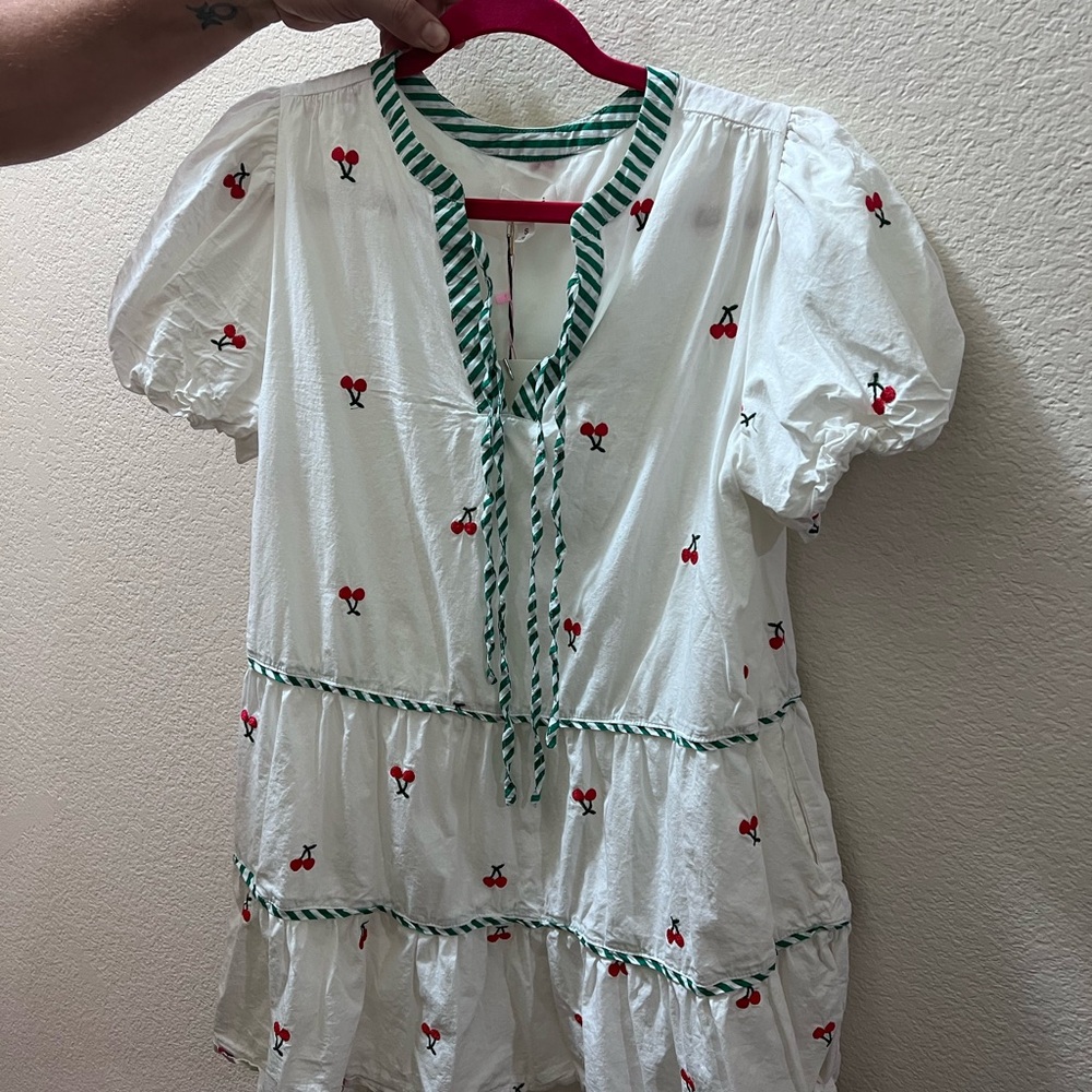 White Cherry Print Dress